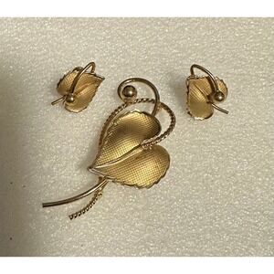 Danecraft 12k GF Pin & Earrings Set Leaf Design